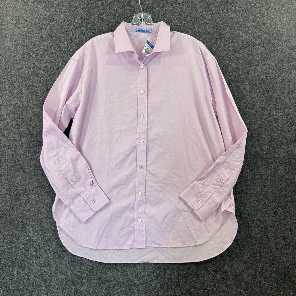 J. McLaughlin Finn Blouse Women's Large Pink Button Front 100% Cotton Shirt